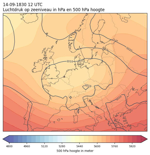 Weerkaart van 14 september 1830 om 12 UTC