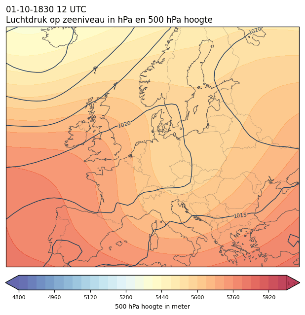 Weerkaart van 1 oktober 1830 om 12 UTC