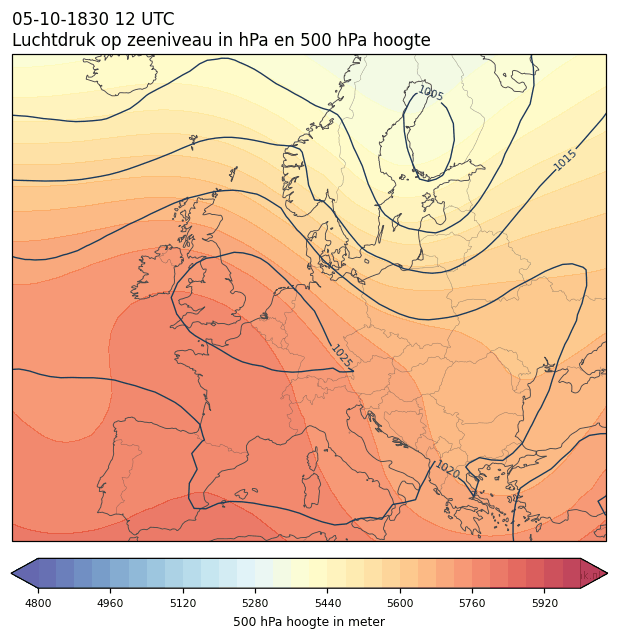 Weerkaart van 5 oktober 1830 om 12 UTC