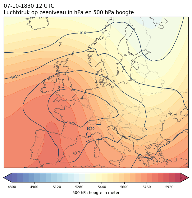 Weerkaart van 7 oktober 1830 om 12 UTC