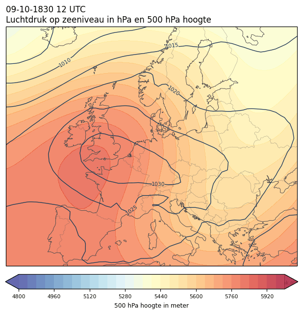 Weerkaart van 9 oktober 1830 om 12 UTC