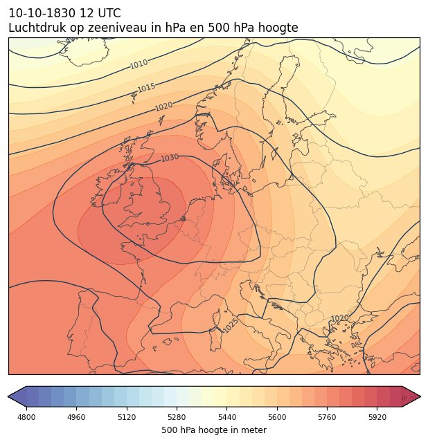 Weerkaart van 10 oktober 1830 om 12 UTC
