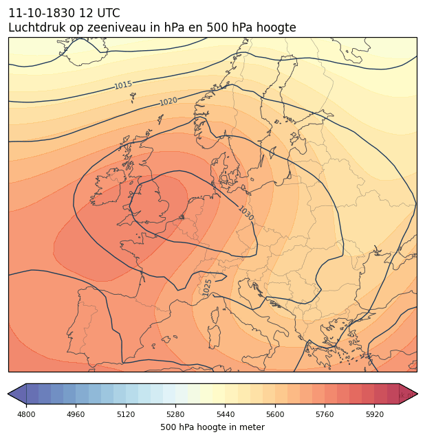Weerkaart van 11 oktober 1830 om 12 UTC