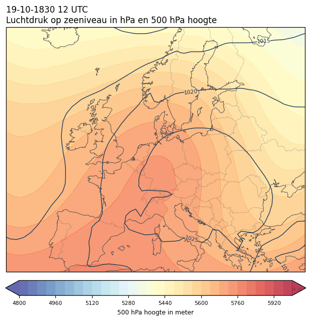 Weerkaart van 19 oktober 1830 om 12 UTC