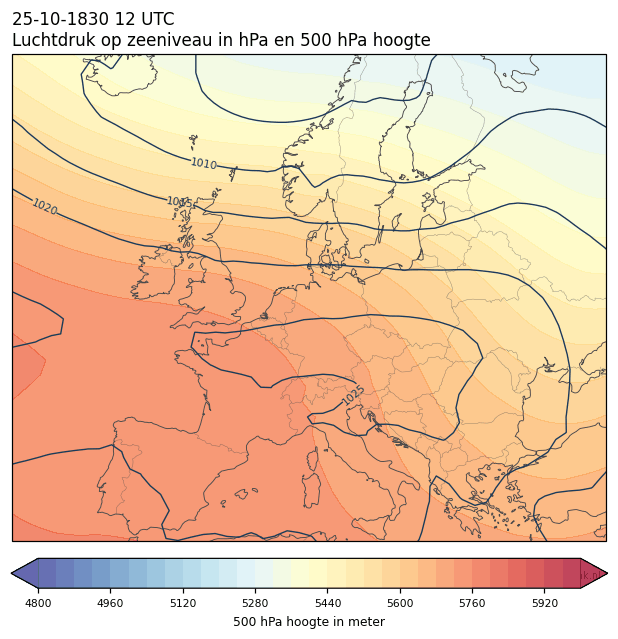 Weerkaart van 25 oktober 1830 om 12 UTC