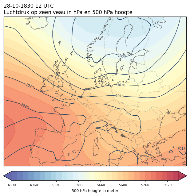 Weerkaart van 28 oktober 1830 om 12 UTC