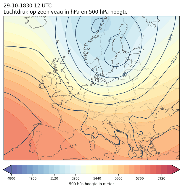 Weerkaart van 29 oktober 1830 om 12 UTC