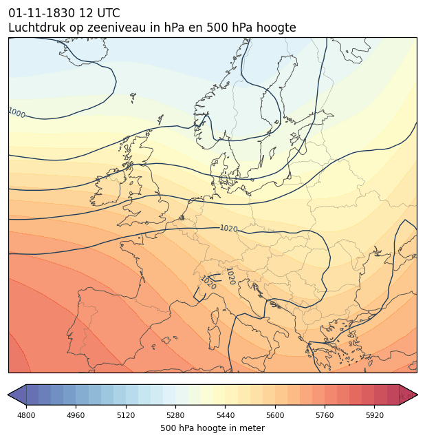 Weerkaart van 1 november 1830 om 12 UTC