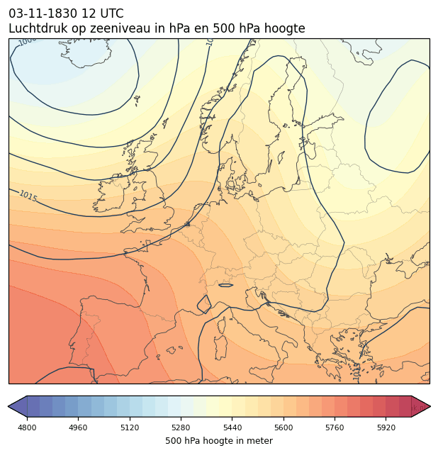 Weerkaart van 3 november 1830 om 12 UTC