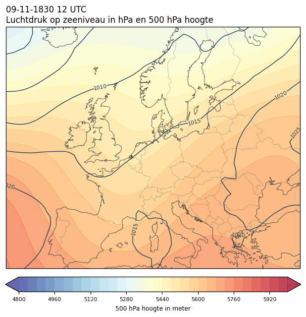 Weerkaart van 9 november 1830 om 12 UTC