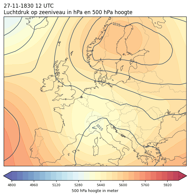 Weerkaart van 27 november 1830 om 12 UTC