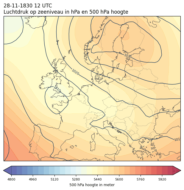 Weerkaart van 28 november 1830 om 12 UTC