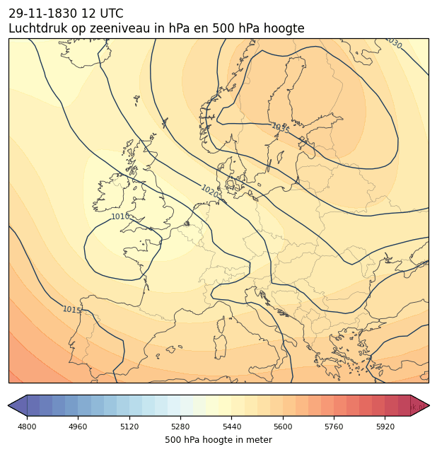 Weerkaart van 29 november 1830 om 12 UTC