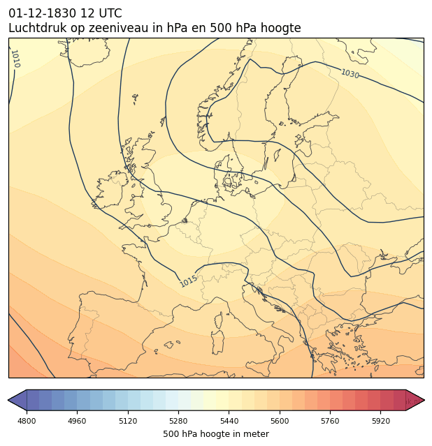Weerkaart van 1 december 1830 om 12 UTC
