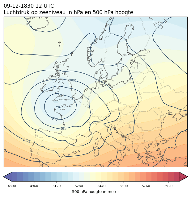 Weerkaart van 9 december 1830 om 12 UTC