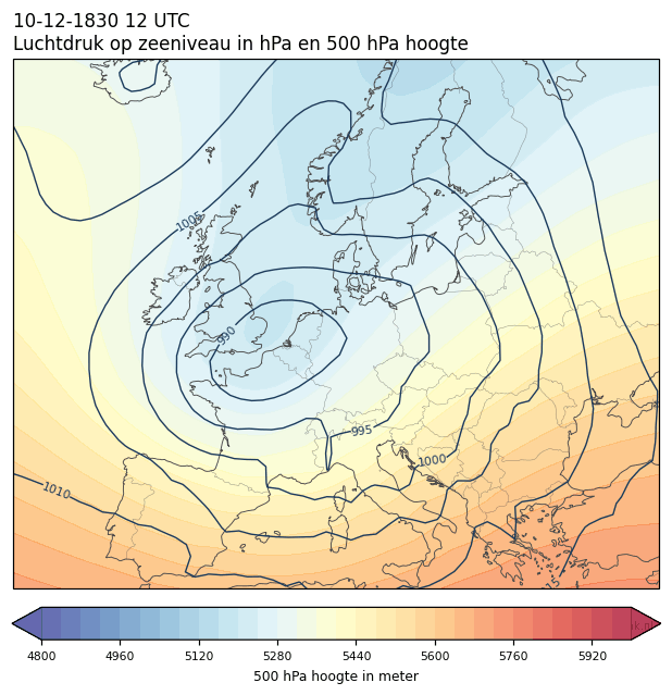 Weerkaart van 10 december 1830 om 12 UTC
