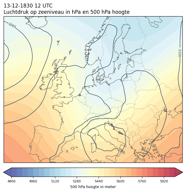 Weerkaart van 13 december 1830 om 12 UTC