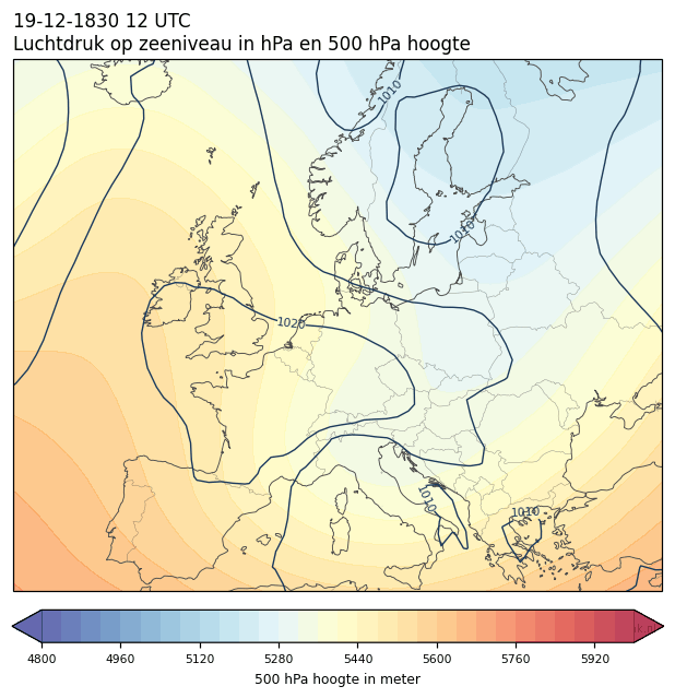 Weerkaart van 19 december 1830 om 12 UTC