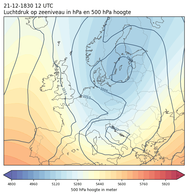 Weerkaart van 21 december 1830 om 12 UTC