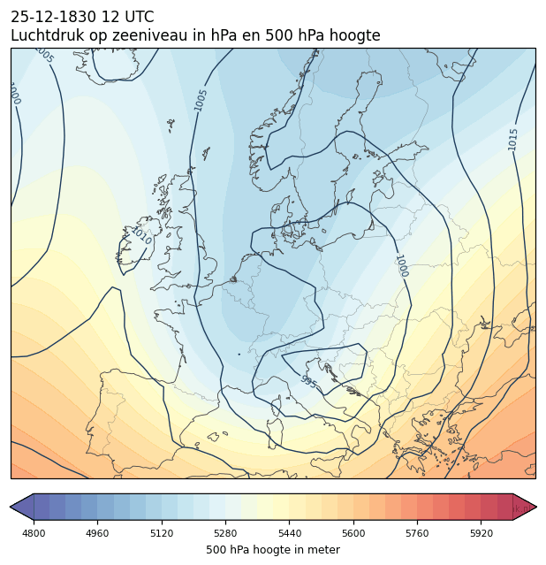 Weerkaart van 25 december 1830 om 12 UTC