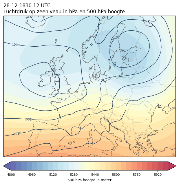 Weerkaart van 28 december 1830 om 12 UTC