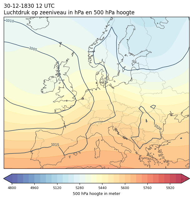 Weerkaart van 30 december 1830 om 12 UTC
