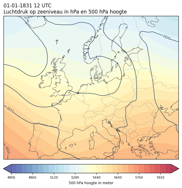 Weerkaart van 1 januari 1831 om 12 UTC