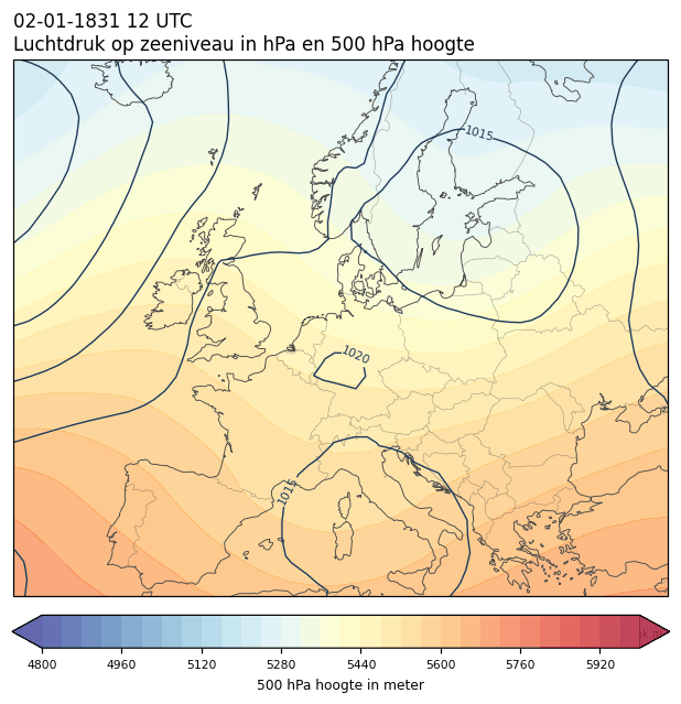 Weerkaart van 2 januari 1831 om 12 UTC