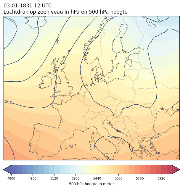 Weerkaart van 3 januari 1831 om 12 UTC