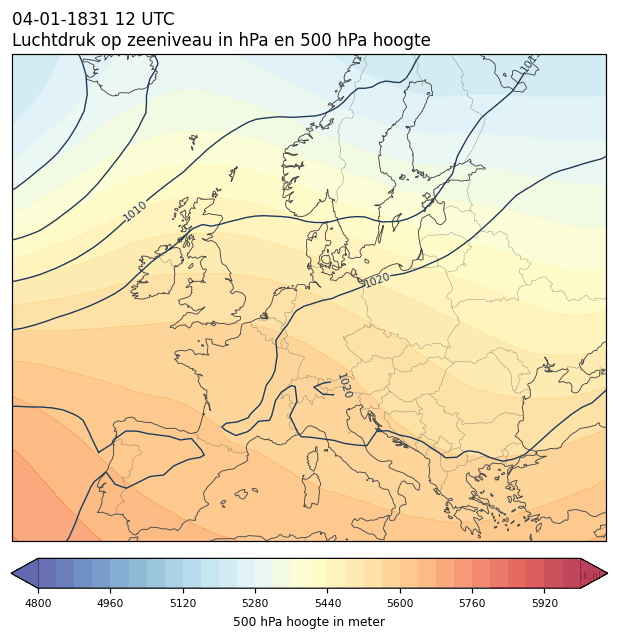 Weerkaart van 4 januari 1831 om 12 UTC
