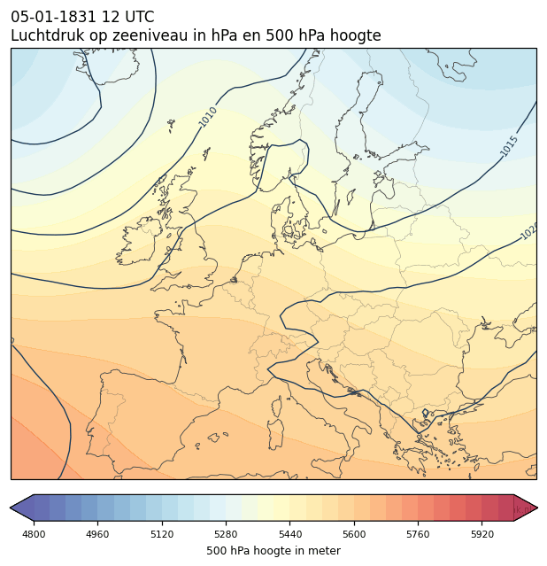 Weerkaart van 5 januari 1831 om 12 UTC