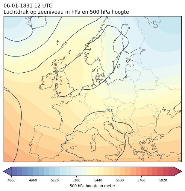 Weerkaart van 6 januari 1831 om 12 UTC