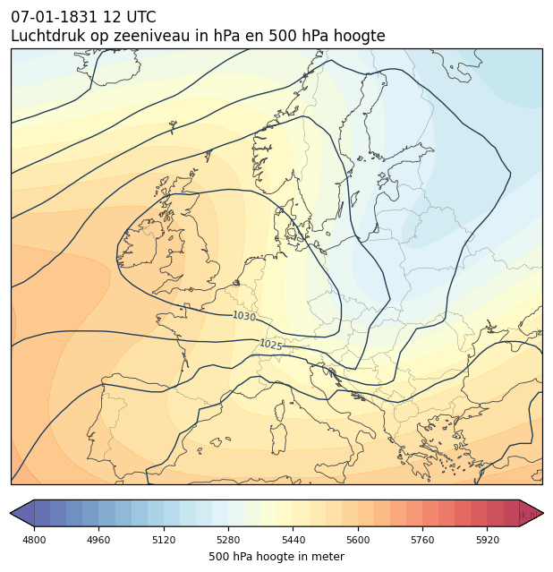 Weerkaart van 7 januari 1831 om 12 UTC