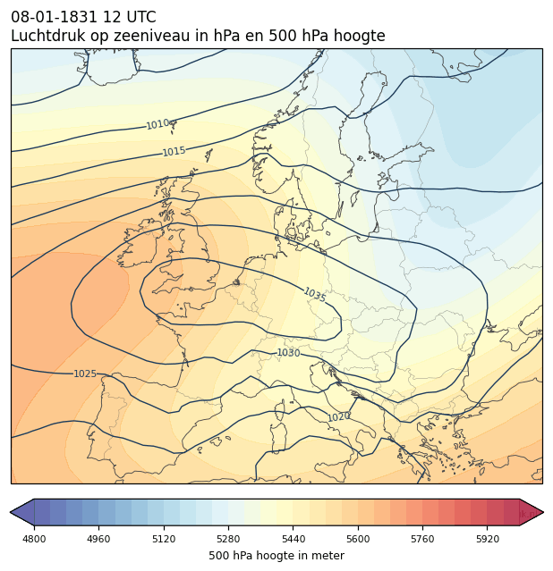 Weerkaart van 8 januari 1831 om 12 UTC