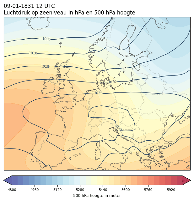 Weerkaart van 9 januari 1831 om 12 UTC