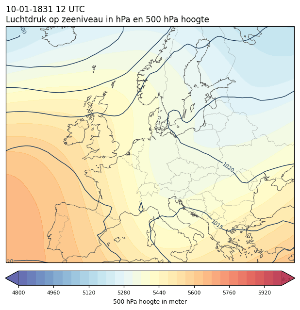 Weerkaart van 10 januari 1831 om 12 UTC