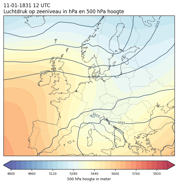 Weerkaart van 11 januari 1831 om 12 UTC