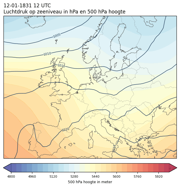Weerkaart van 12 januari 1831 om 12 UTC