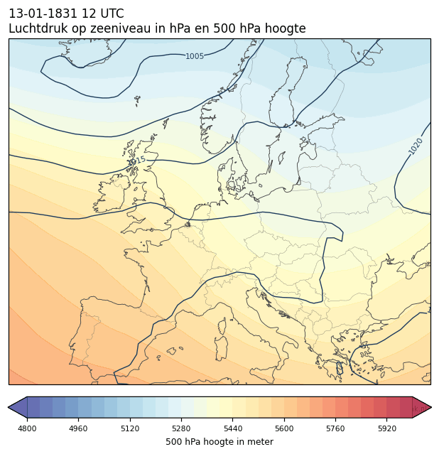 Weerkaart van 13 januari 1831 om 12 UTC