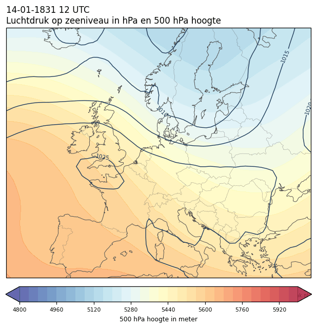 Weerkaart van 14 januari 1831 om 12 UTC