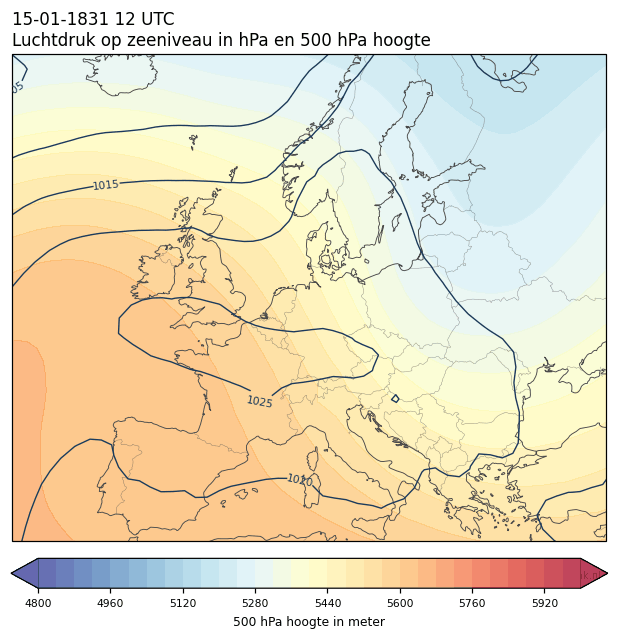 Weerkaart van 15 januari 1831 om 12 UTC
