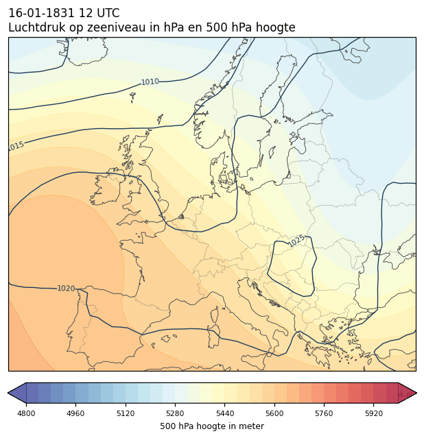 Weerkaart van 16 januari 1831 om 12 UTC