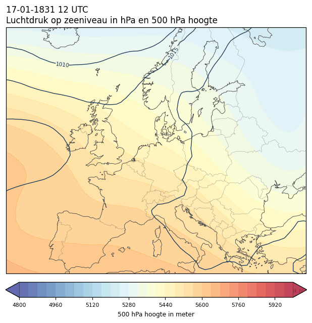 Weerkaart van 17 januari 1831 om 12 UTC