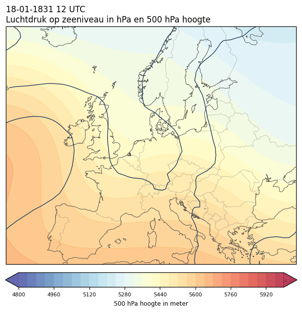 Weerkaart van 18 januari 1831 om 12 UTC