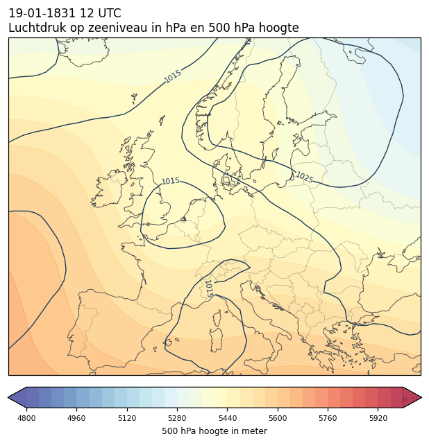 Weerkaart van 19 januari 1831 om 12 UTC