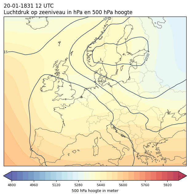 Weerkaart van 20 januari 1831 om 12 UTC