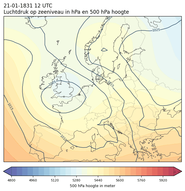 Weerkaart van 21 januari 1831 om 12 UTC