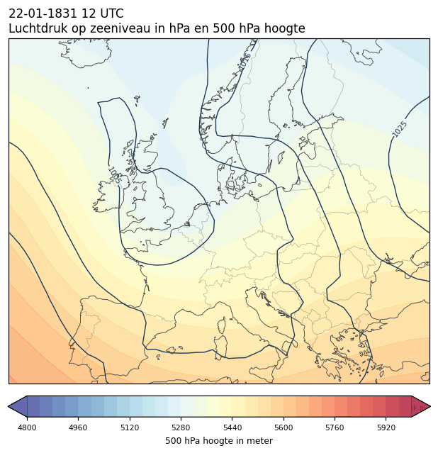 Weerkaart van 22 januari 1831 om 12 UTC