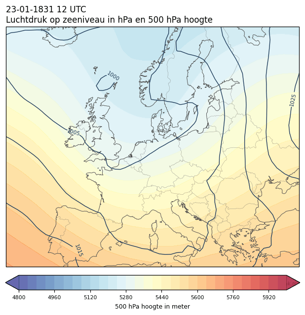 Weerkaart van 23 januari 1831 om 12 UTC