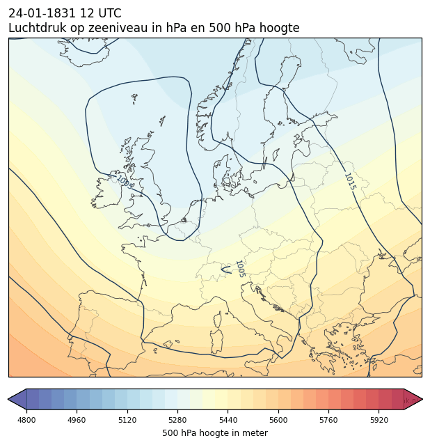 Weerkaart van 24 januari 1831 om 12 UTC